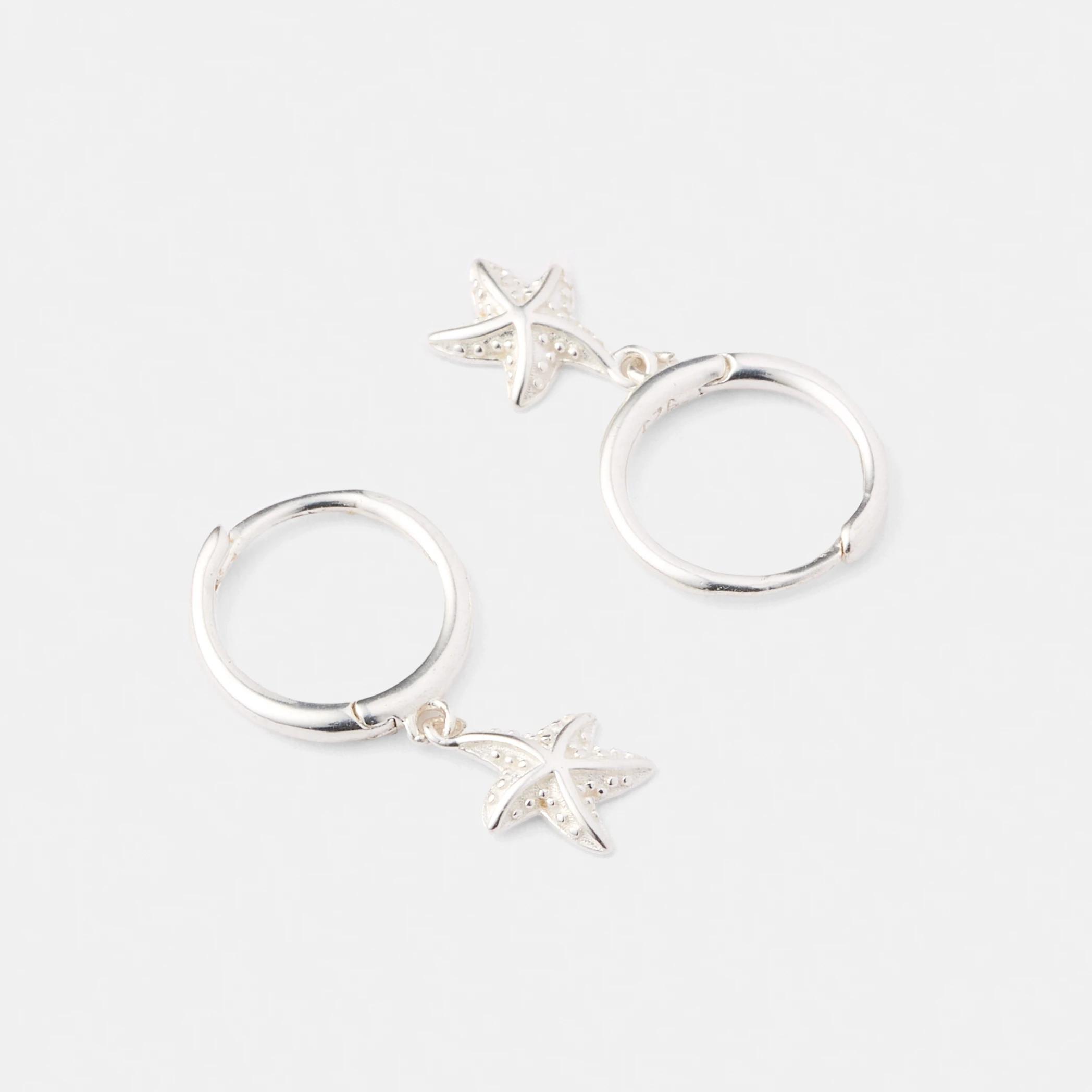 2 Sterling Silver 925 Starfish Huggie Earrings Silver, 2 of 5