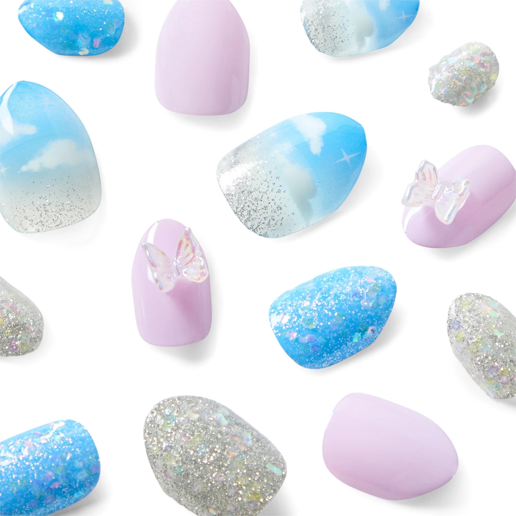 3 OXX Junior 24 Pack Kids Pre-Glued Stick-On Nails - Chunky Glitter and 3D Butterfly, 3 of 4