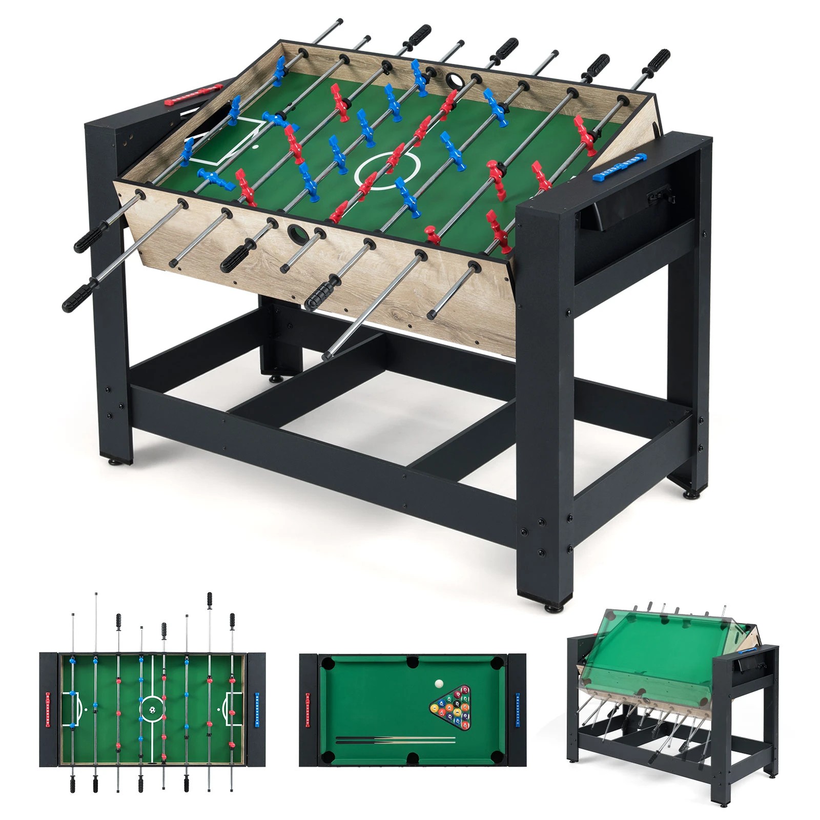 1 Costway 122cm 2in1 Swivel Game Table Foosball & Pool Table Arcade Table w/Legs, 1 of 1