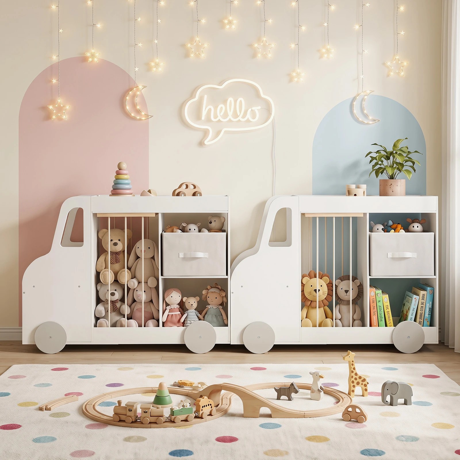 4 Costway Toy Storage Organizer w/Universal Wheels Storage Bookshelf Open Shelves - White, 4 of 4