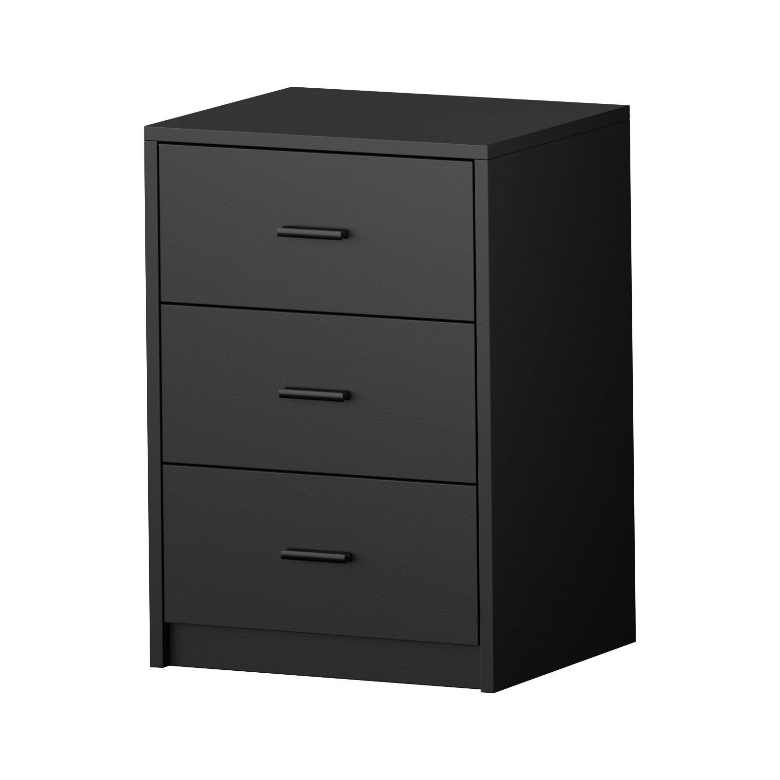 1 Oikiture Bedside Table 3 Drawers Nightstand Bedroom Storage Side End - Black, 1 of 9