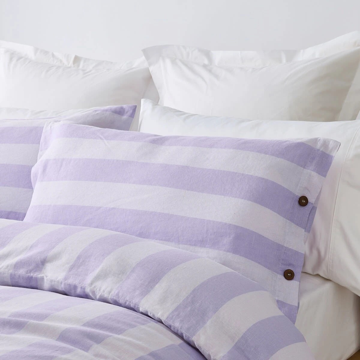 2 Stripe Linen Cotton Quilt Cover Set - King Bed, Lilac, 2 of 7