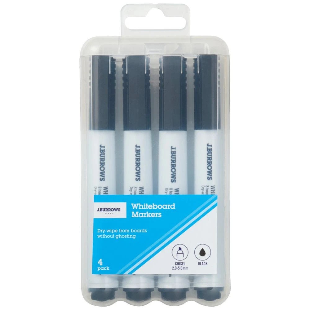 1 J.Burrows Whiteboard Markers Chisel Black 4 Pack, 1 of 3