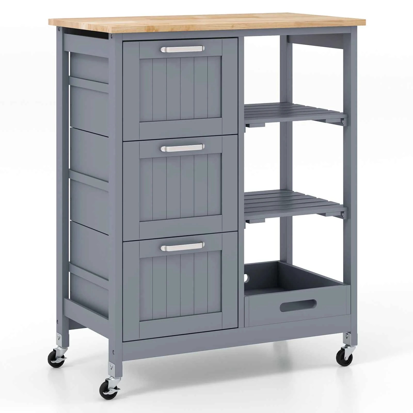 1 Costway Kitchen Island Trolley Storage Dining Cart Side Buffet Table Utility Cabinet - Grey, 1 of 3