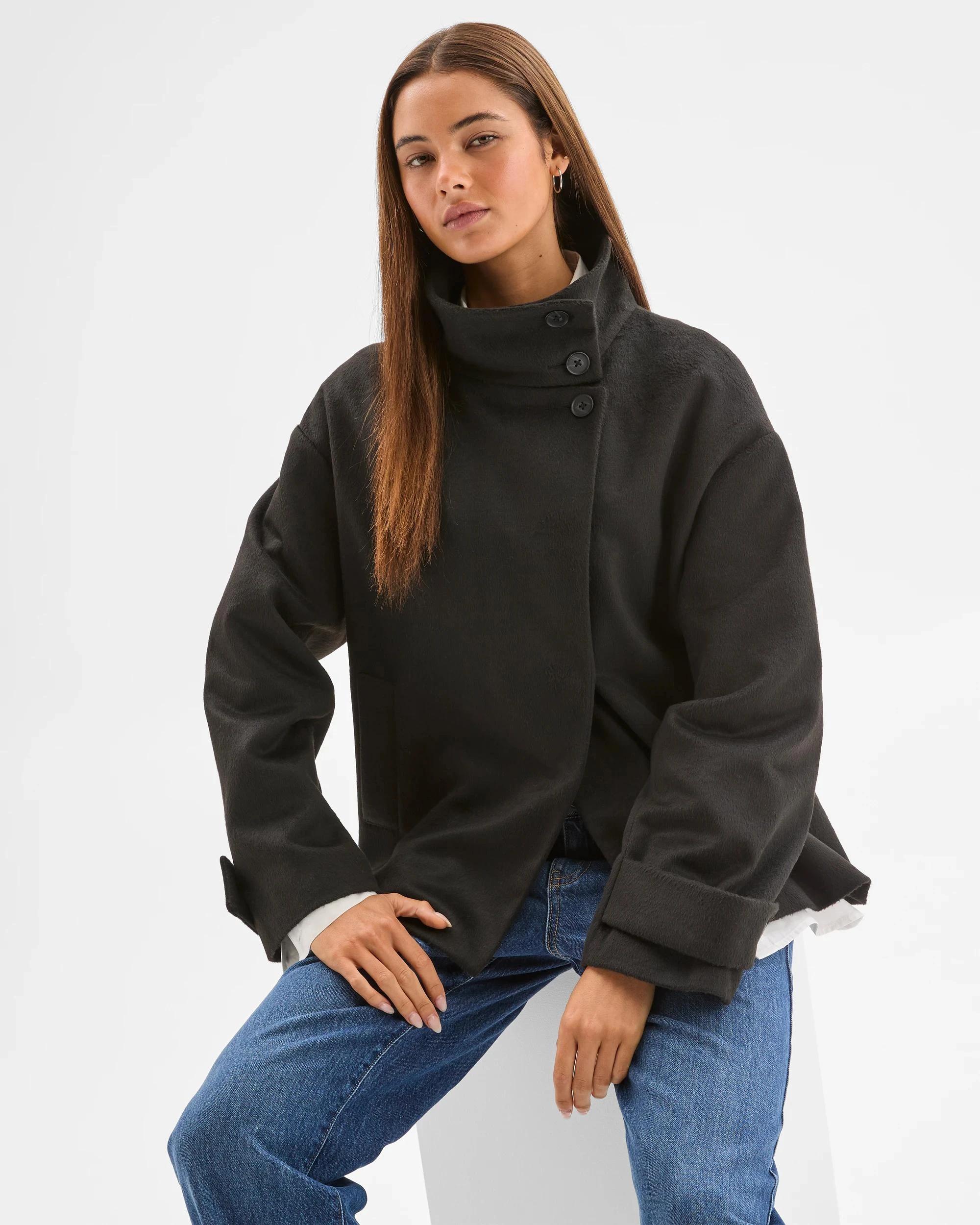 3 Lily Loves Funnel Neck Short Coat BLACK, 3 of 8