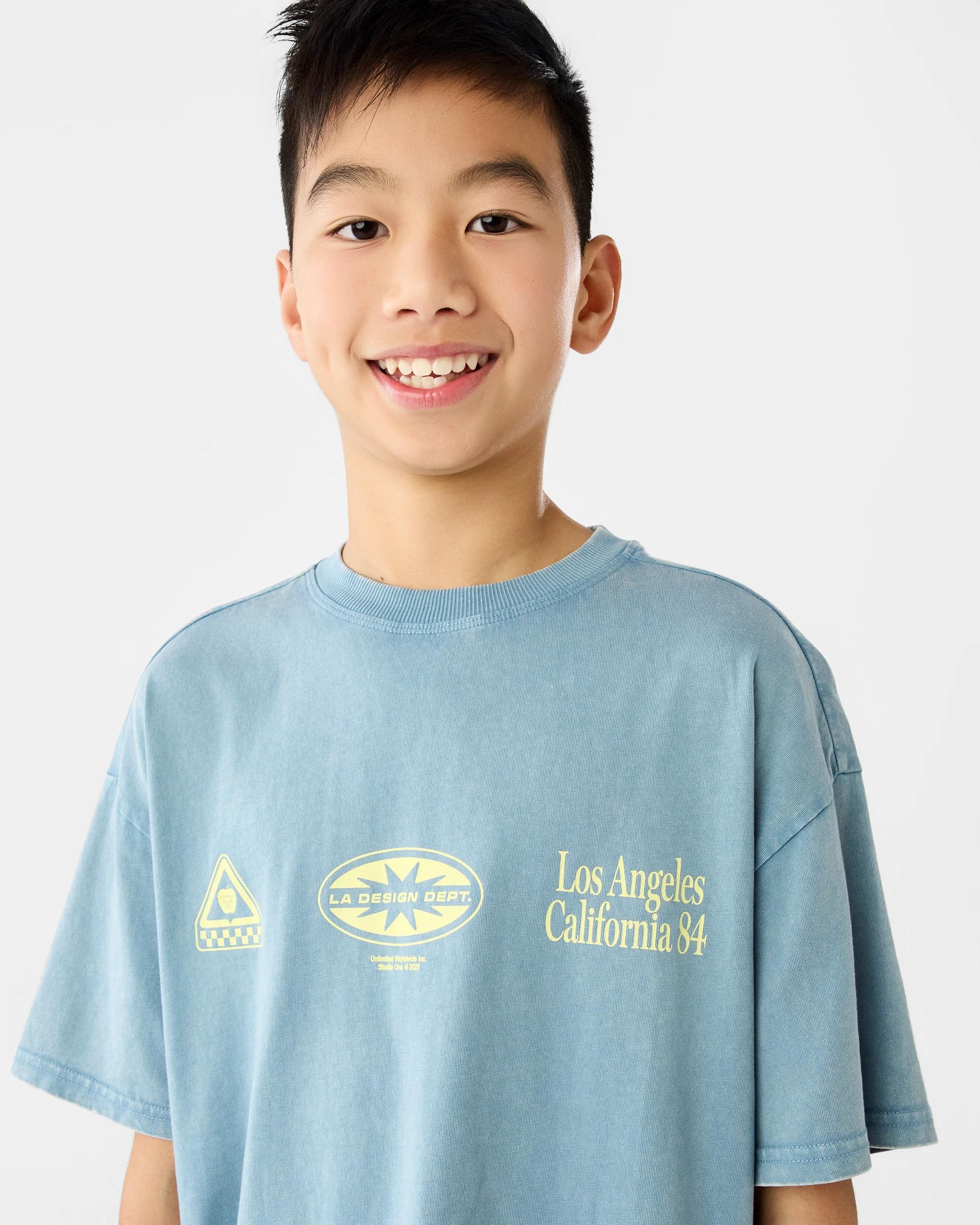 3 Short Sleeve Oversized Washed Printed T-shirt Blu Typogr, 3 of 7