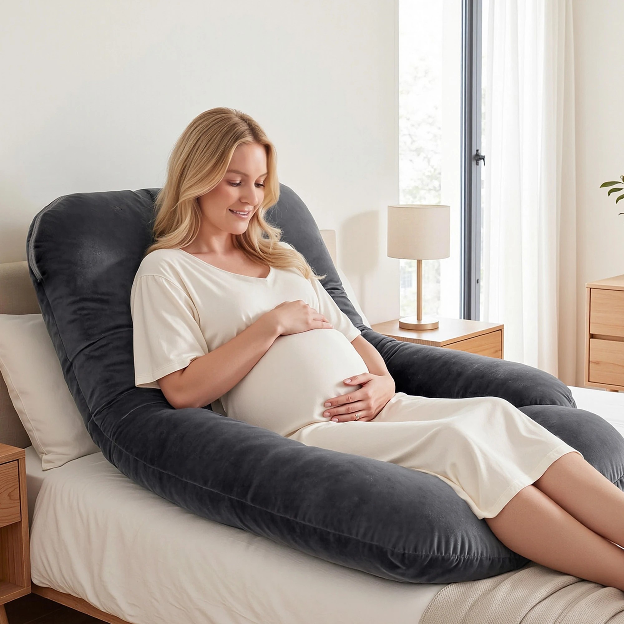 8 Giselle Bedding G-Shaped Maternity Pillow for Back and Belly Support - Grey, 8 of 9