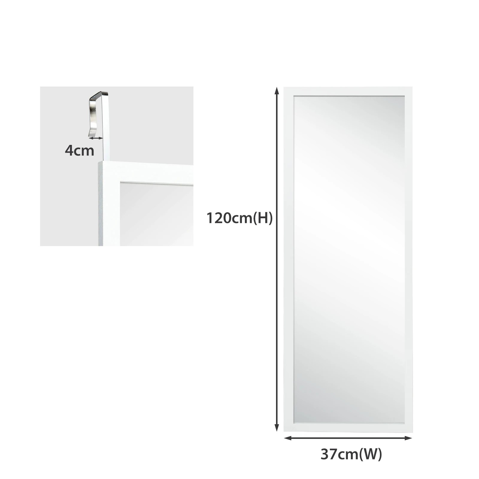 2 Costway 120 x 37cm Wall Door Mounted Full-Length Dressing Mirror - White, 2 of 5