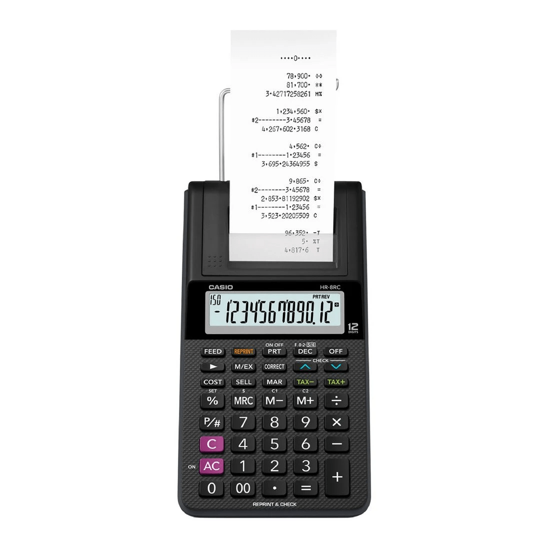 1 Casio 12 Digit Printing Calculator Black HR-8RC, 1 of 3