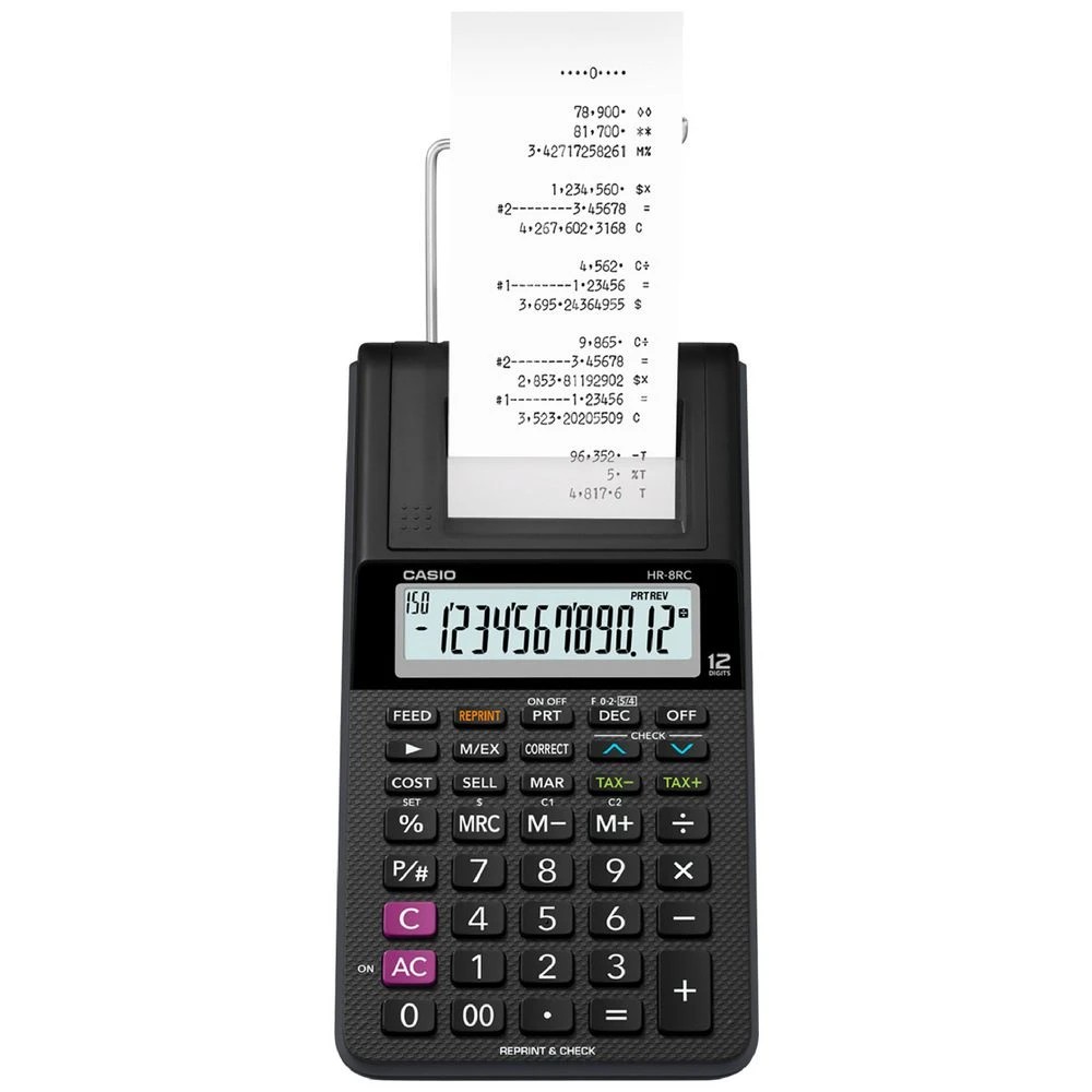 1 Casio 12 Digit Printing Calculator Black HR-8RC, 1 of 3
