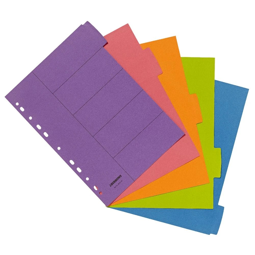 2 J.Burrows Manilla Dividers A4 Summer Colours 5 Tab, 2 of 2