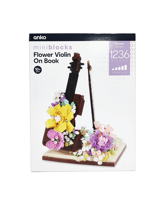 1236 Pieces Mini Blocks Flower Series: Flower Violin on Book