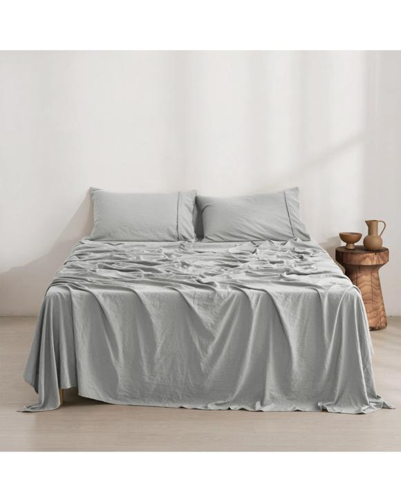 Dreamaker Superfine Washed Microfibre Sheet Set - King Single Bed - Dove Grey