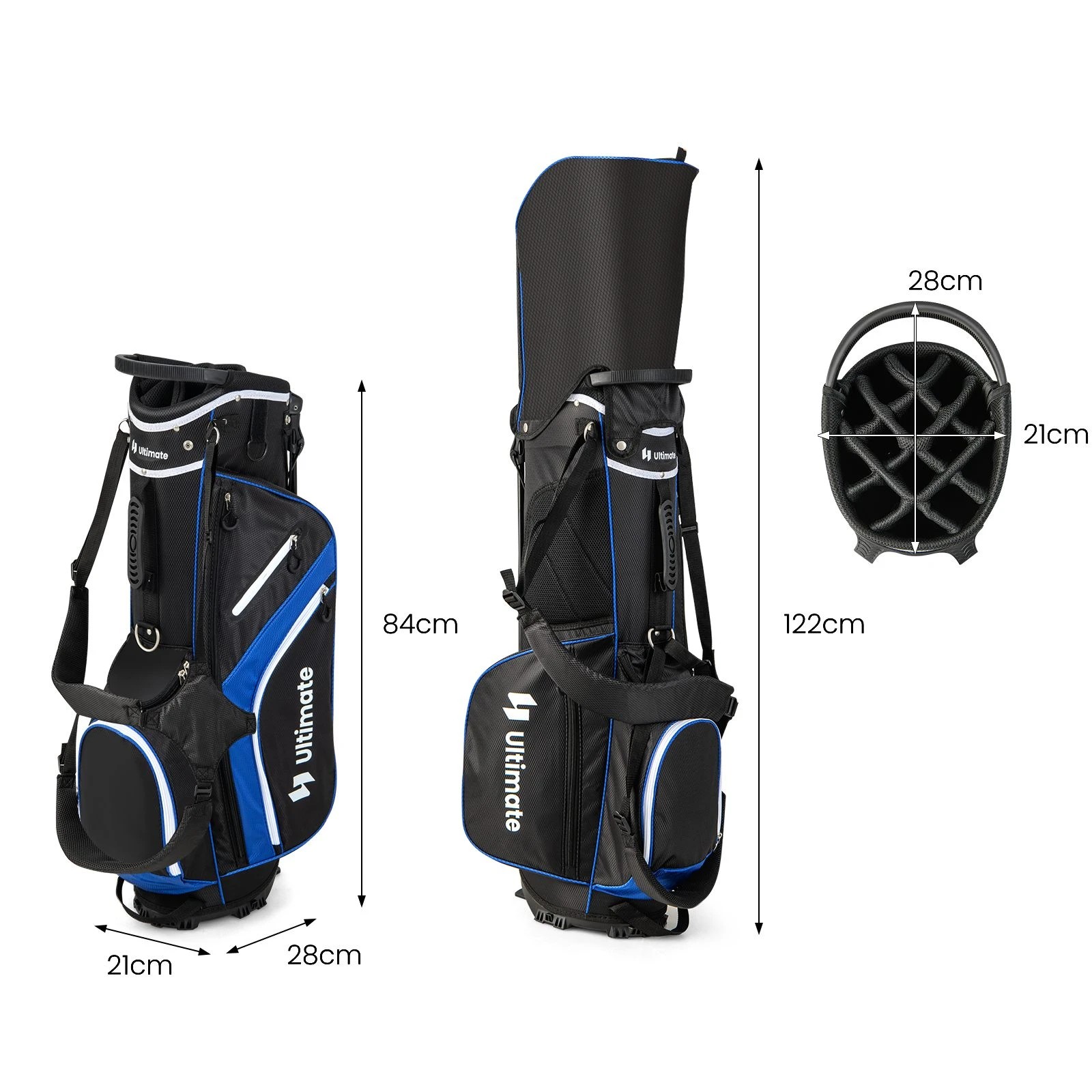 2 Costway Golf Stand Bag Portable Golf Cart Bag Travel Bag w/14 Full Length Dividers & Rain Hood - Blue, 2 of 4