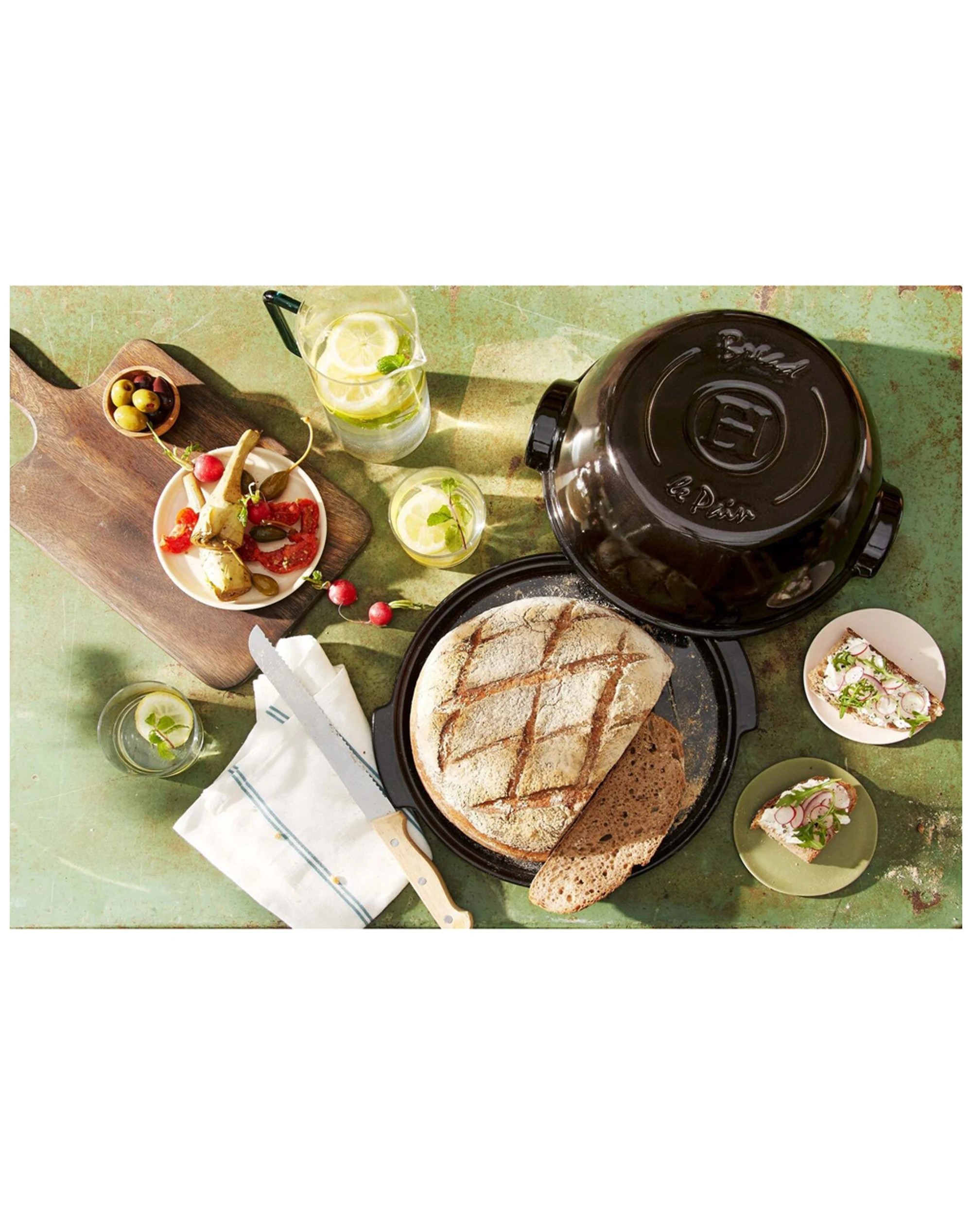 8 Emile Henry 32.5cm Ceramic Round Bread Baker Dish W/ Lid Oven Baking Charcoal
 - Charcoal, 8 of 9