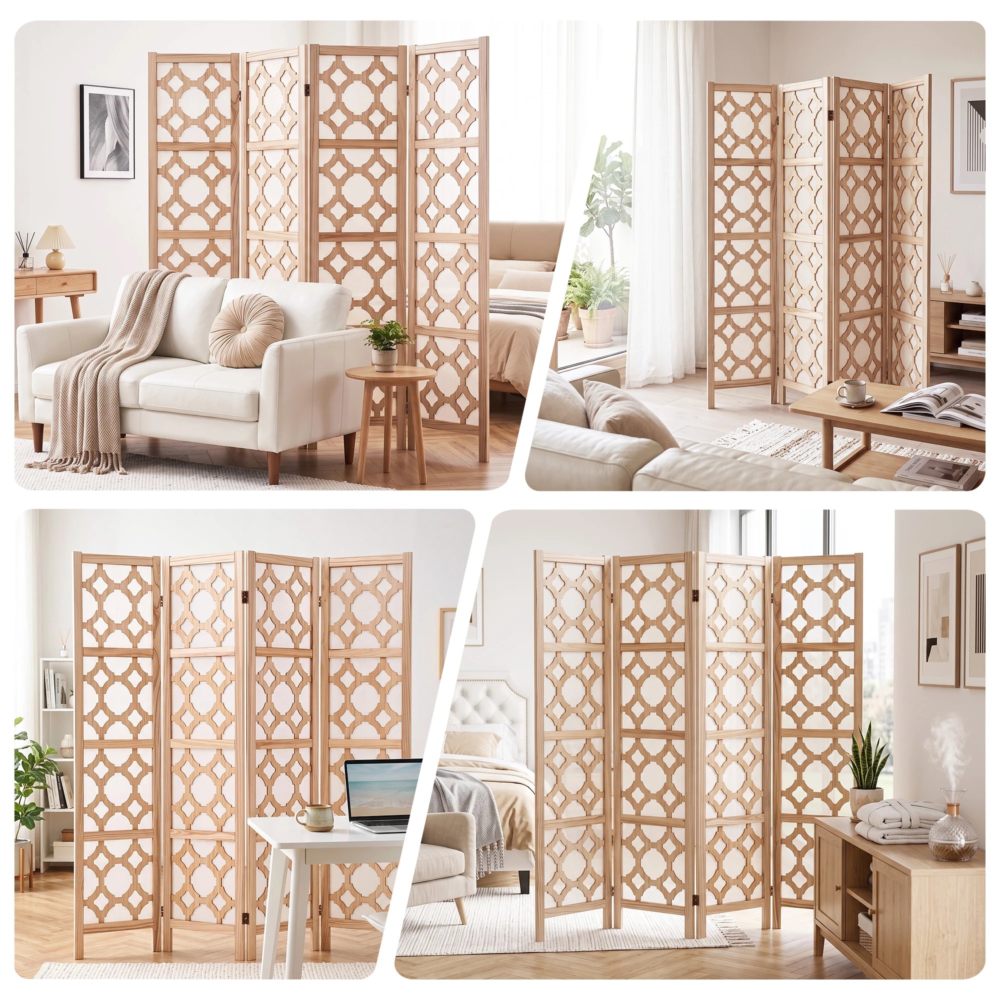 7 Artiss 4 Panel Room Divider Folding Privacy Screen Partition Freestanding Separator 170cm - Natural, 7 of 8