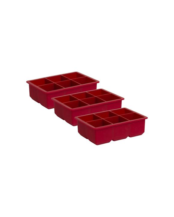 Barpro 3PK Extra Large 6 Cube Silicone Dishwasher Safe Ice Tray Flexible - Red