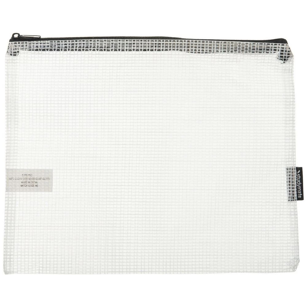 1 Studymate Single Zip Mesh Pencil Case 250 x 208mm White, 1 of 4