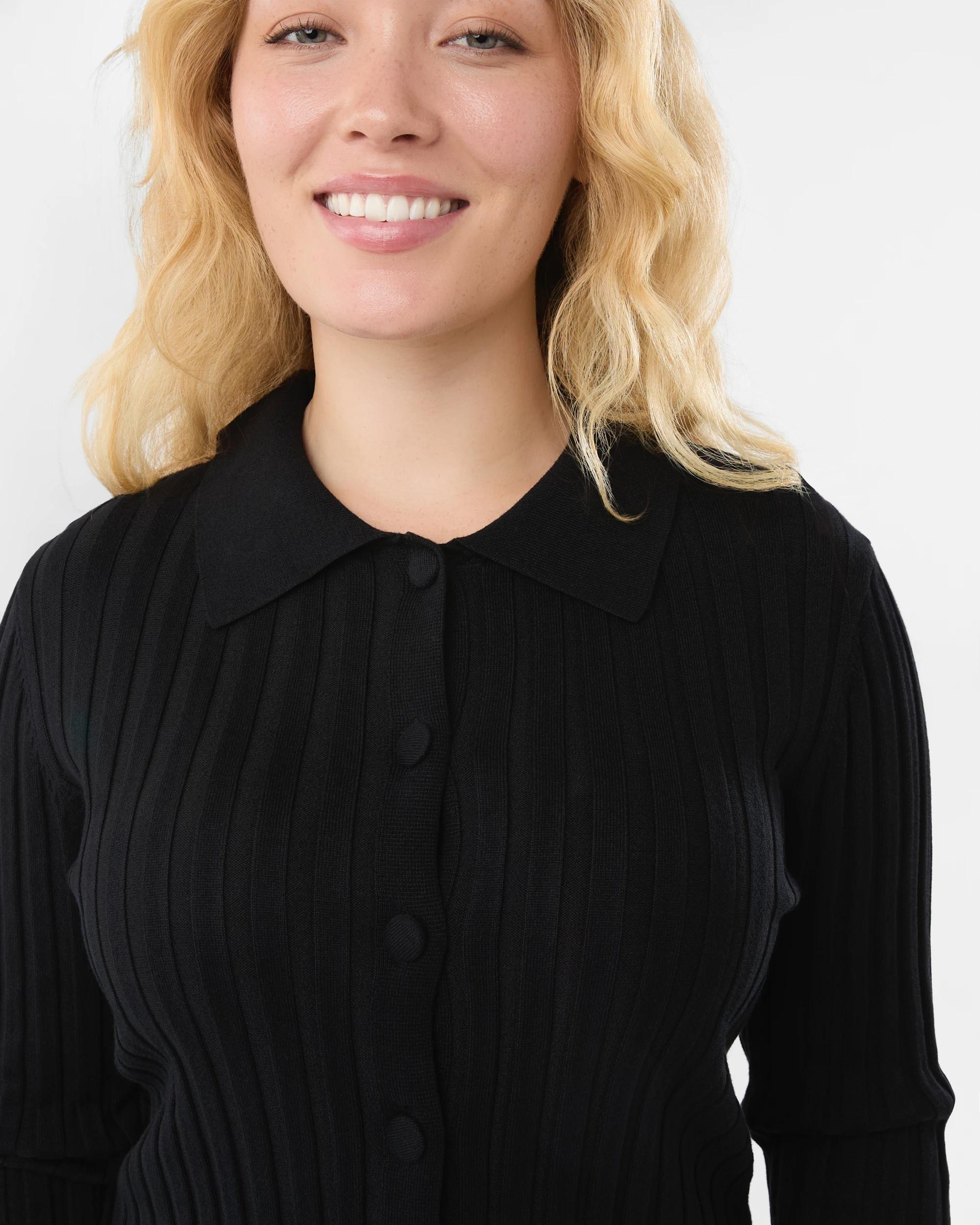 5 Long Sleeve Button Through Polo Shirt Black, 5 of 6