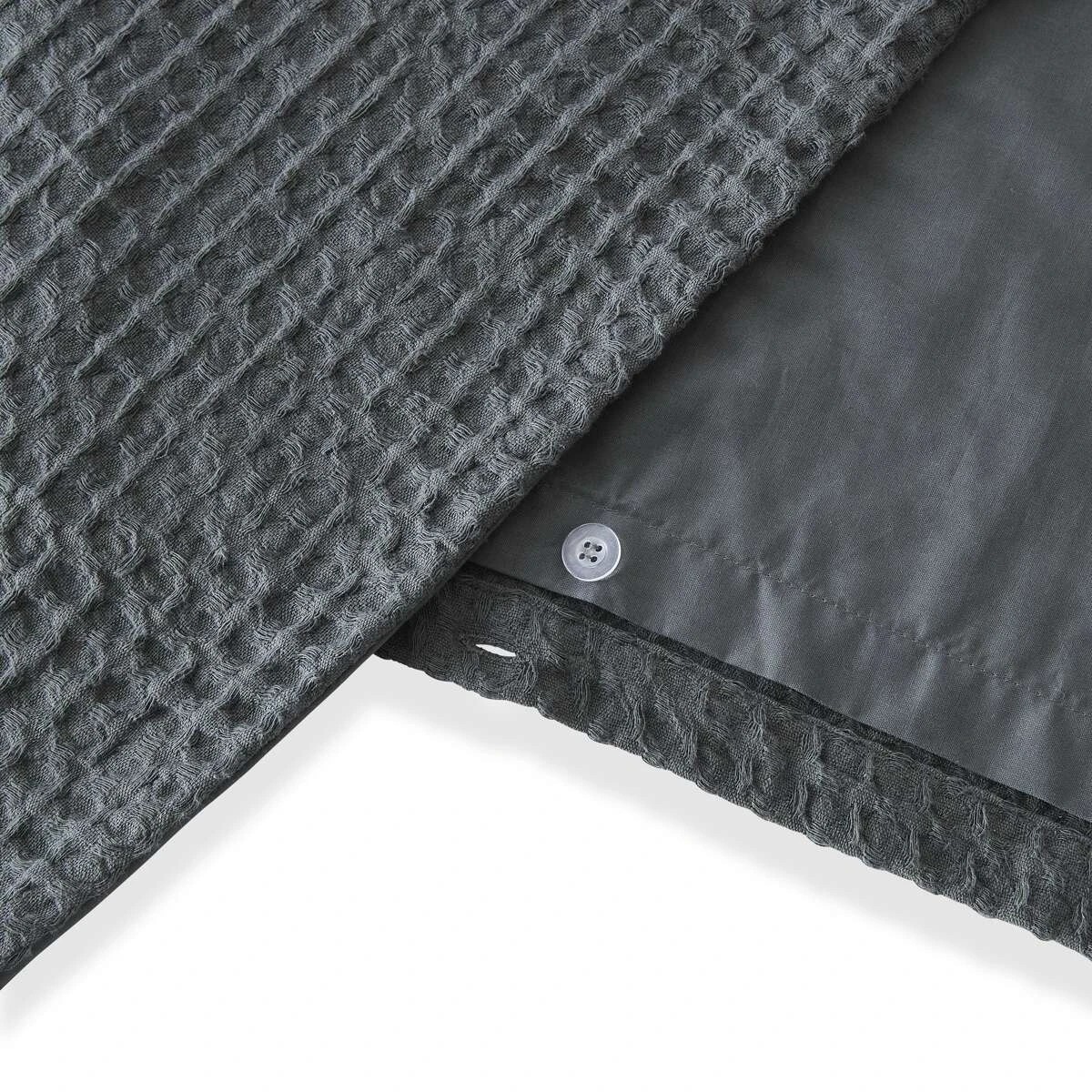 6 Waffle Cotton Quilt Cover Set - King Bed, Charcoal, 6 of 6