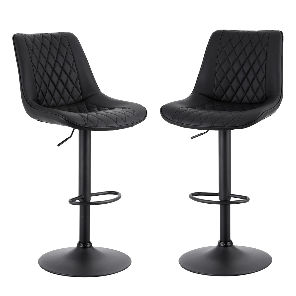 1 Artiss 2x Bar Stools Kitchen Swivel Gas Lift Counter Chair Diamond Leather - Black, 1 of 6