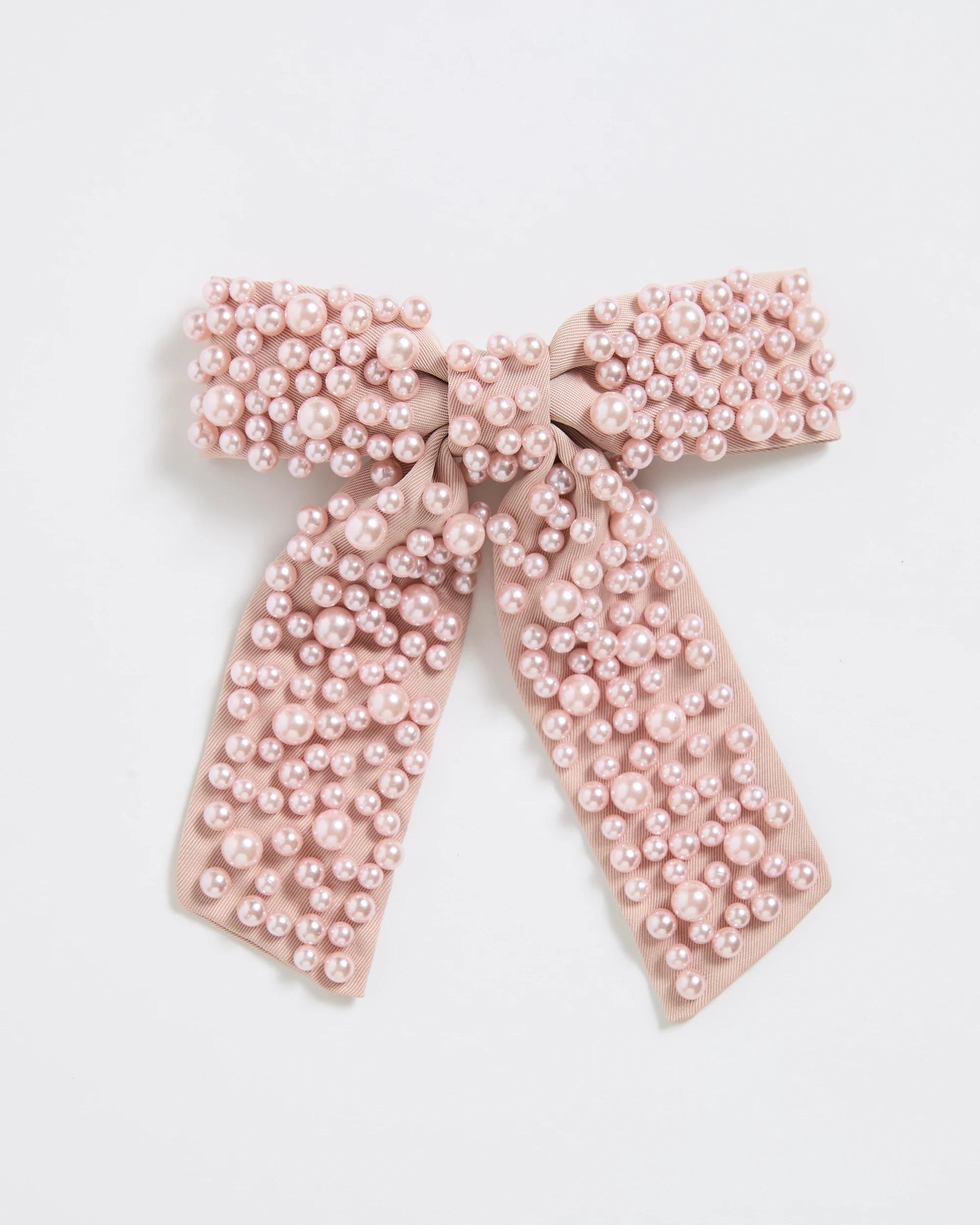 1 Target Woman Faux Pearl Bow Barrette Hair Clip PINK, 1 of 2
