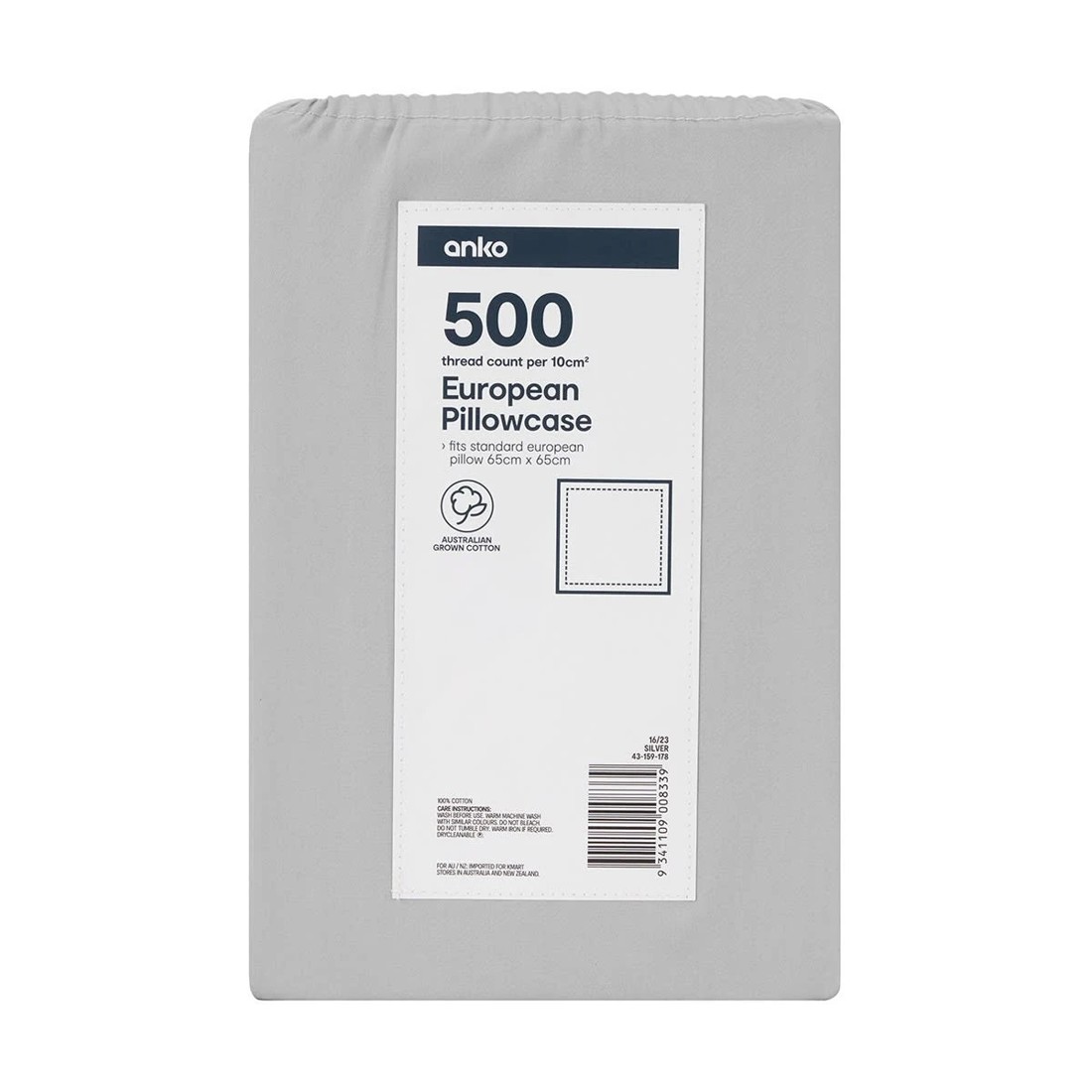 5 500 Thread Count Australian Grown Cotton European Pillowcase - Silver, 5 of 5