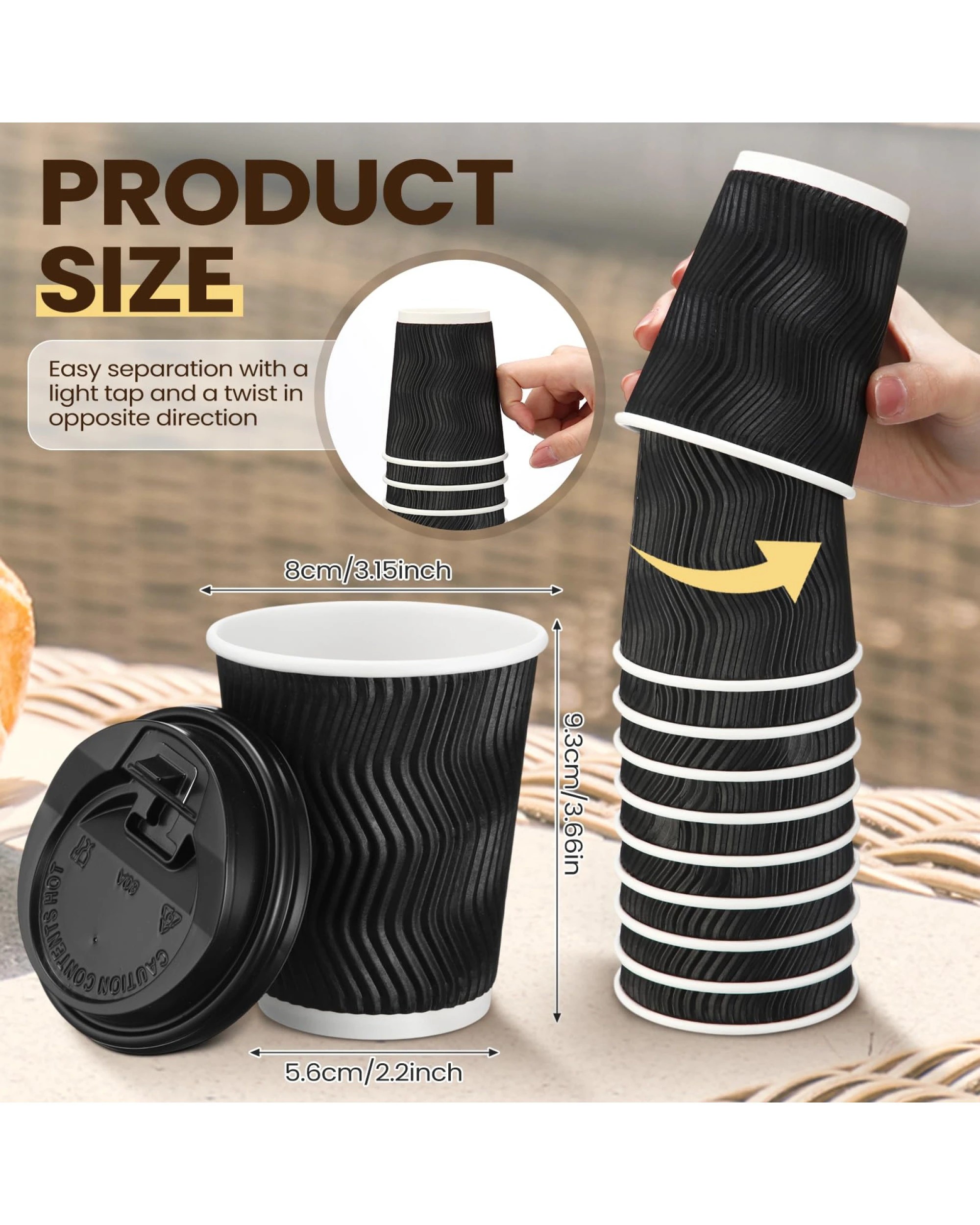 3 BR Home 360 Pack Triple Wall Paper Coffee Cups in Black 8oz, 3 of 6