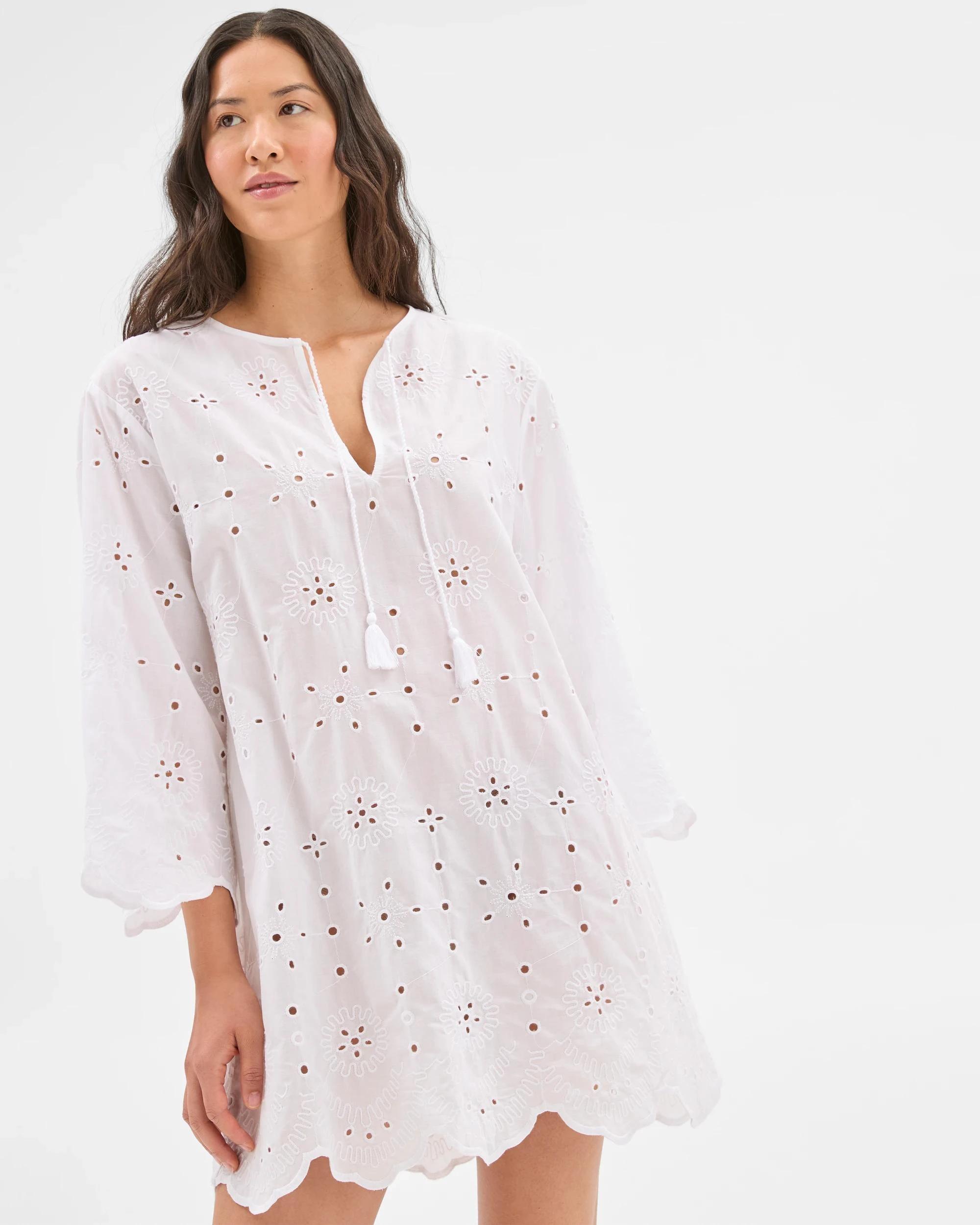 1 Target Resort Australian Cotton Broderie Mini Dress WHITE, 1 of 7