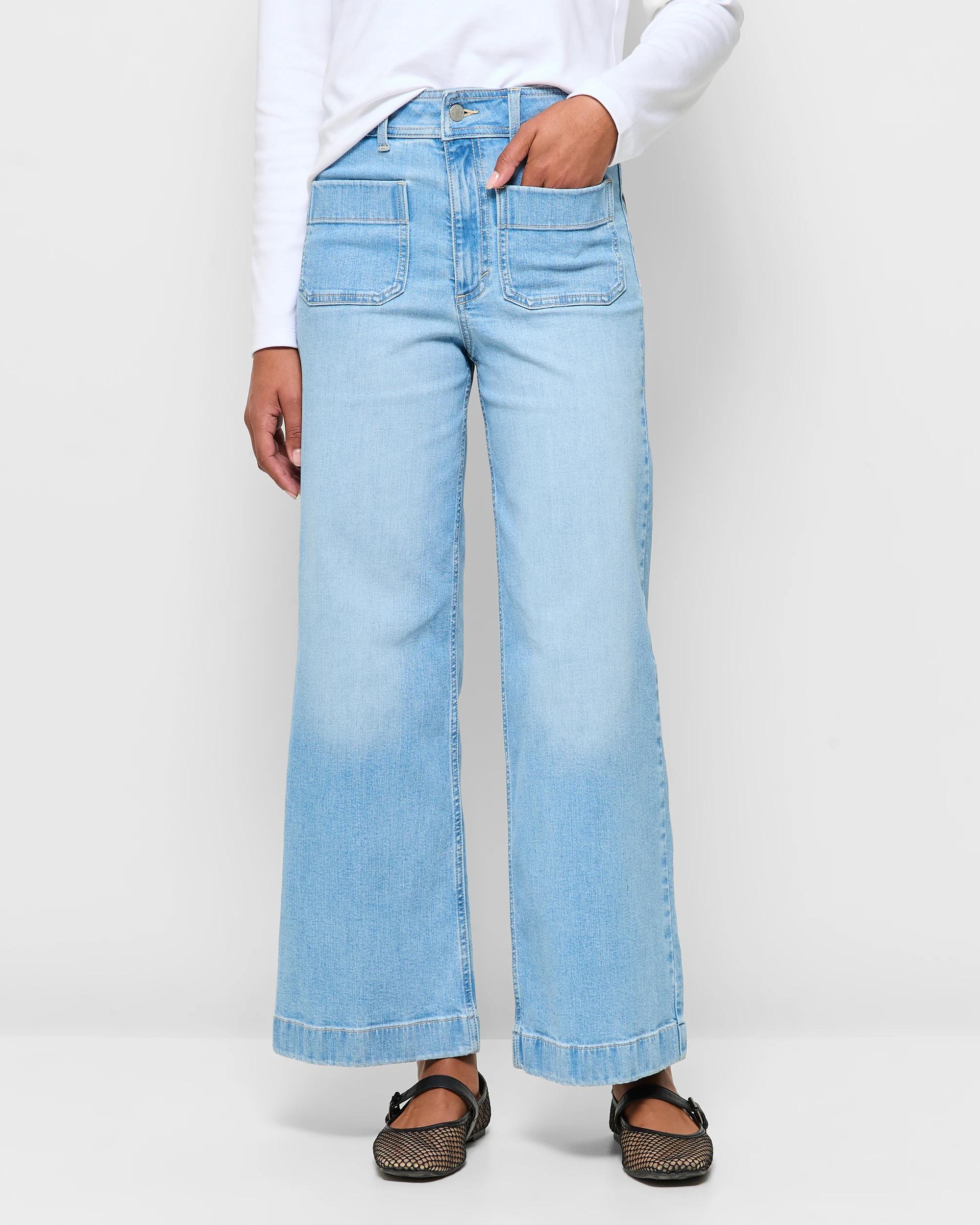 2 Target Wide Leg High Rise Full Length Flat Front Denim Jeans - Mila OLD SCHOOL BLUE, 2 of 5