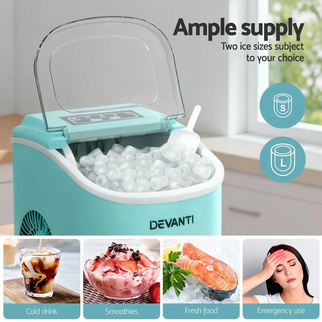 6 Devanti 12kg Ice Maker Machine w/Self Cleaning Green - Green, 6 of 8