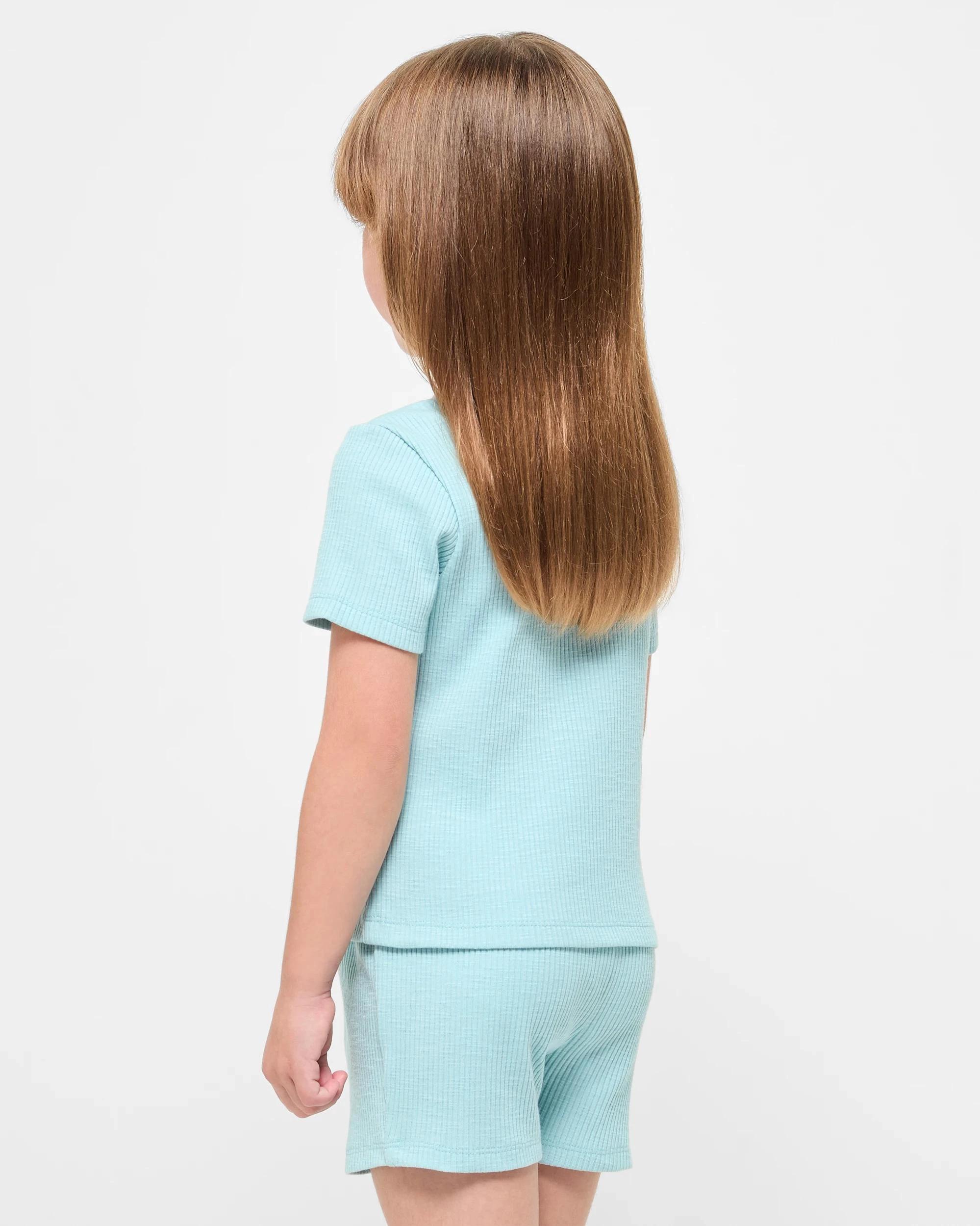 3 Target Younger Girls Henley Slub Rib Knit Pajama Set GREEN, 3 of 6