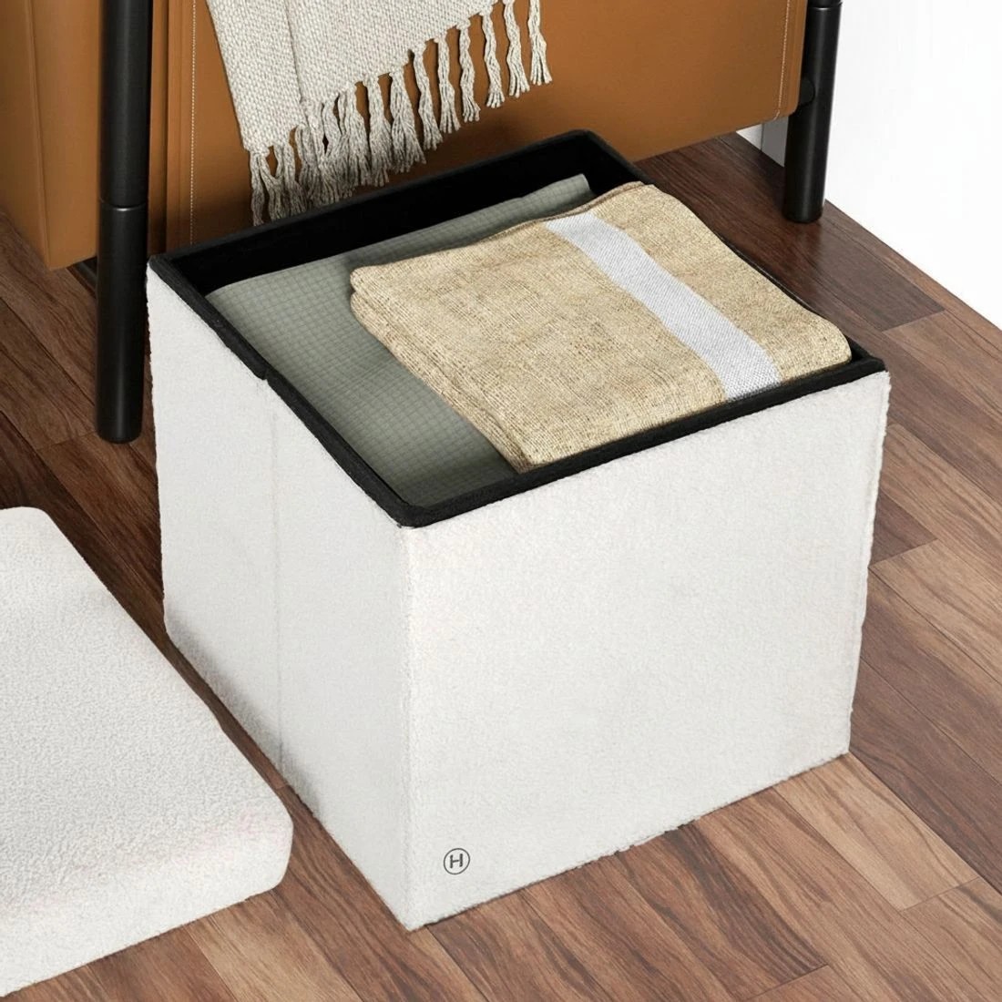 5 Artiss Ottoman Storage Foot Stool Vanity Square Teddy - White, 5 of 6