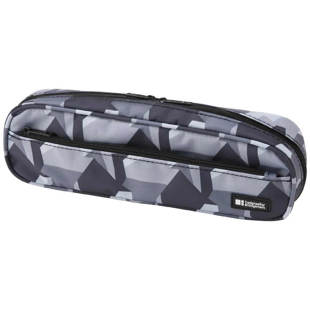 1 Liht Lab Twin Zip Multi Compartment Pencil Case Grey Camo, 1 of 4