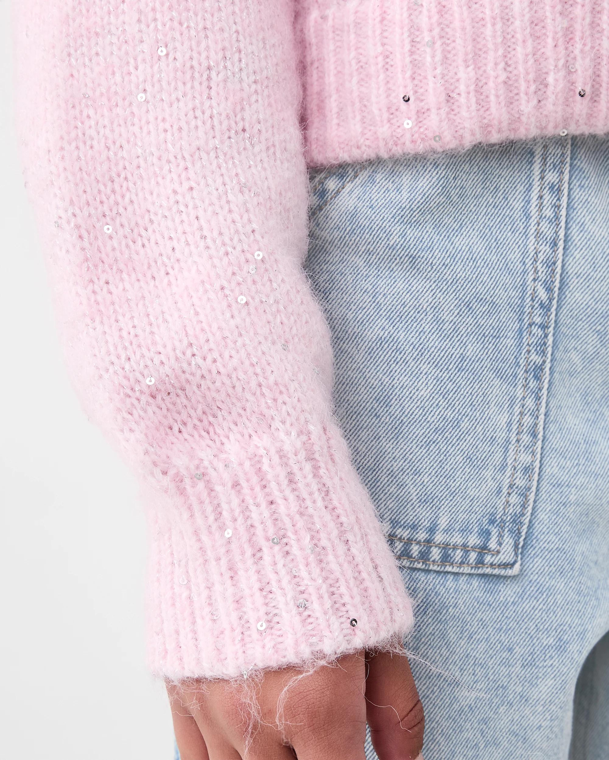 5 Sequin Crew Neck Knit Bllet Pink, 5 of 7