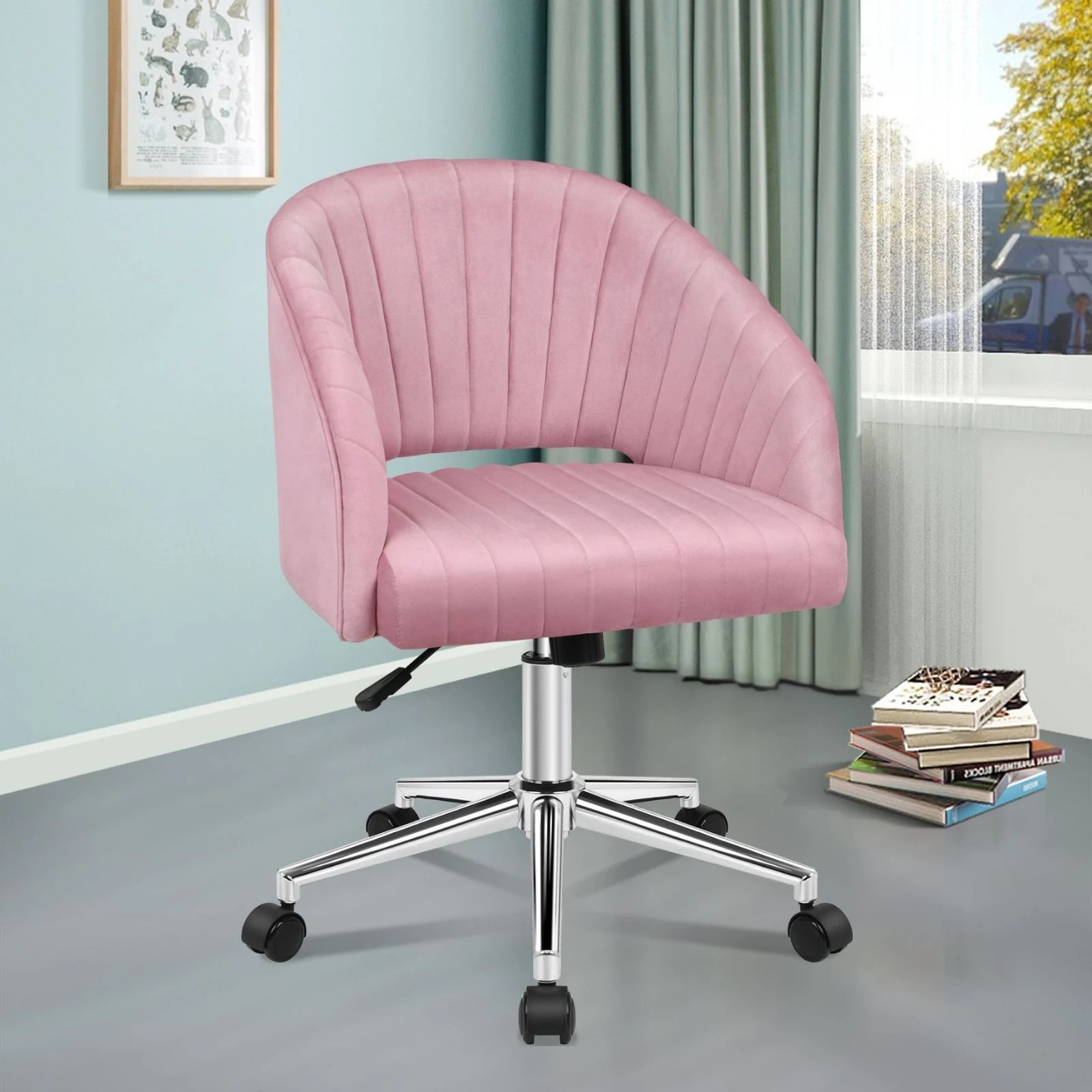 9 Alfordson Velvet Office Chair Swivel Armchair Computer Seat Adult Kids - Pink, 9 of 9