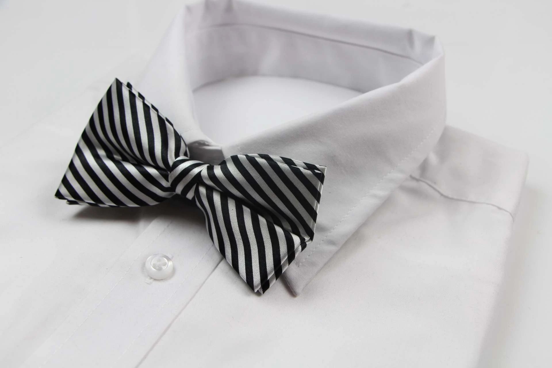 4 Zasel Mens Black & White Diagonal Striped Bow Tie - Multi, 4 of 4
