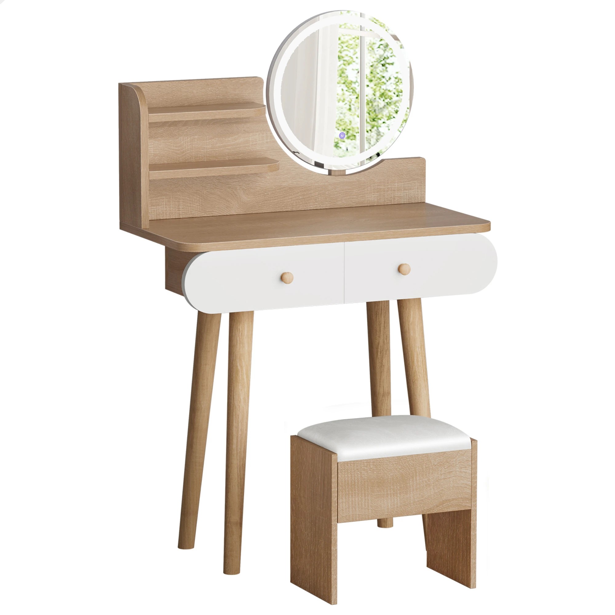 1 Alfordson Dressing Table Stool Set Makeup Mirror Desk LED Wood, 1 of 10