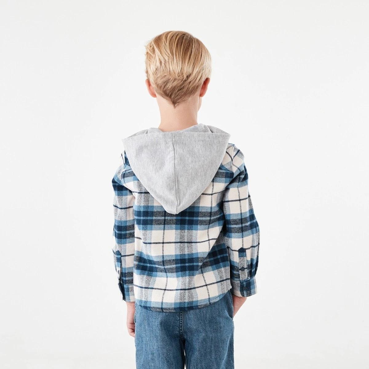2 Yarn Dye Flannel Shirt With Hood Blu Check, 2 of 9