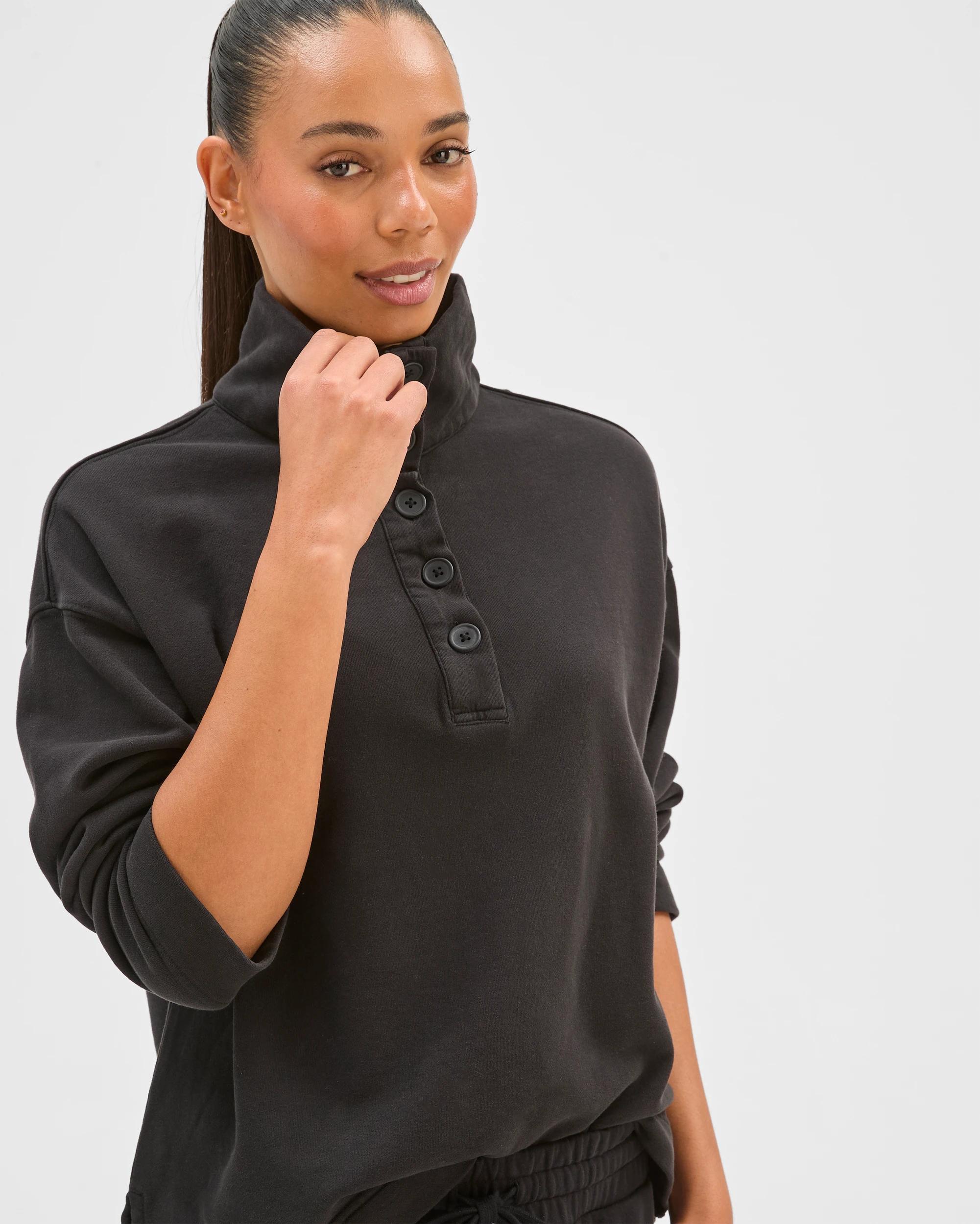 3 Target Woman Australian Cotton Funnel Neck Button Front Jumper WASHED BLACK, 3 of 7