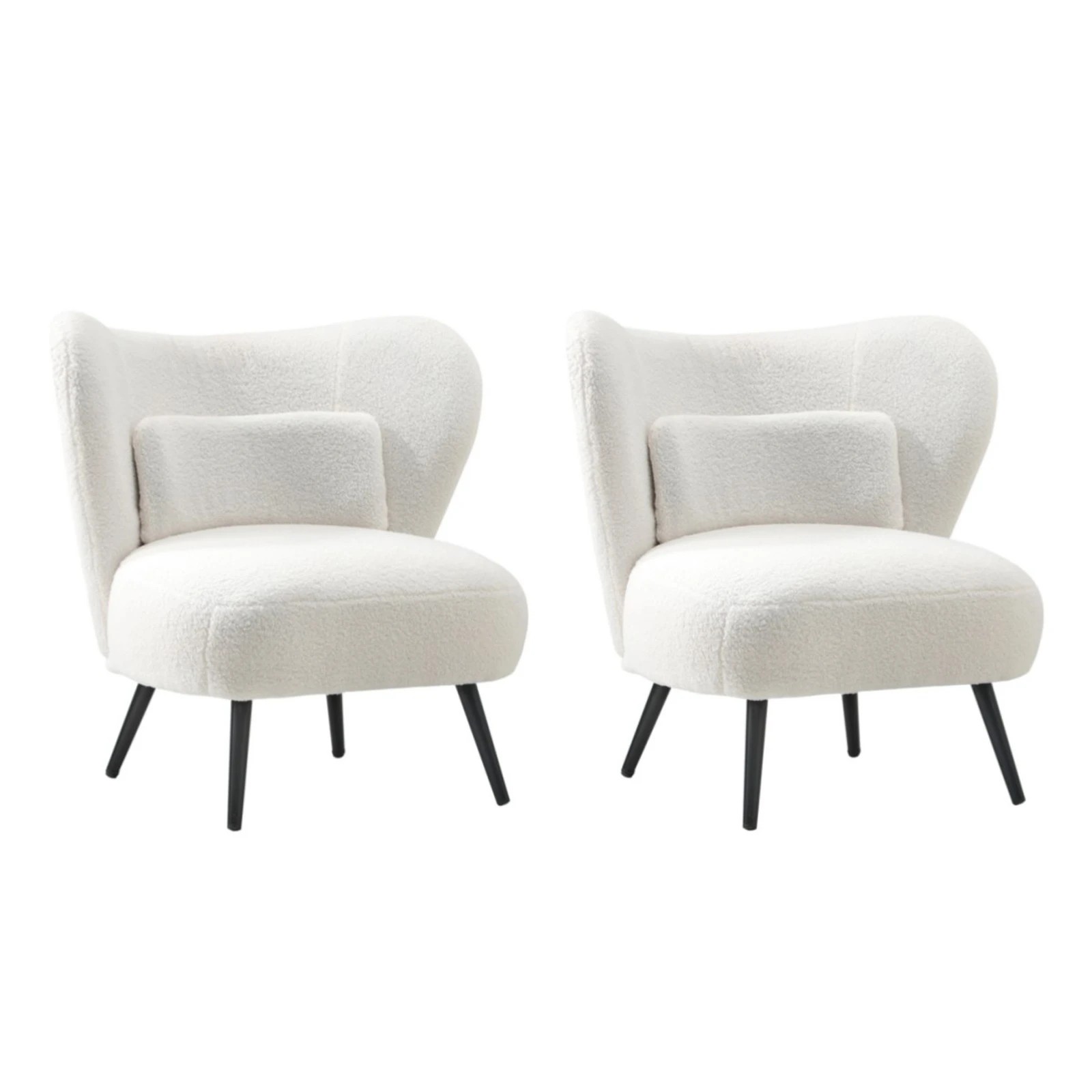 1 Oikiture 2x Armchair Lounge Chair with Lumbar Pillow Wingback Boucle - White, 1 of 10
