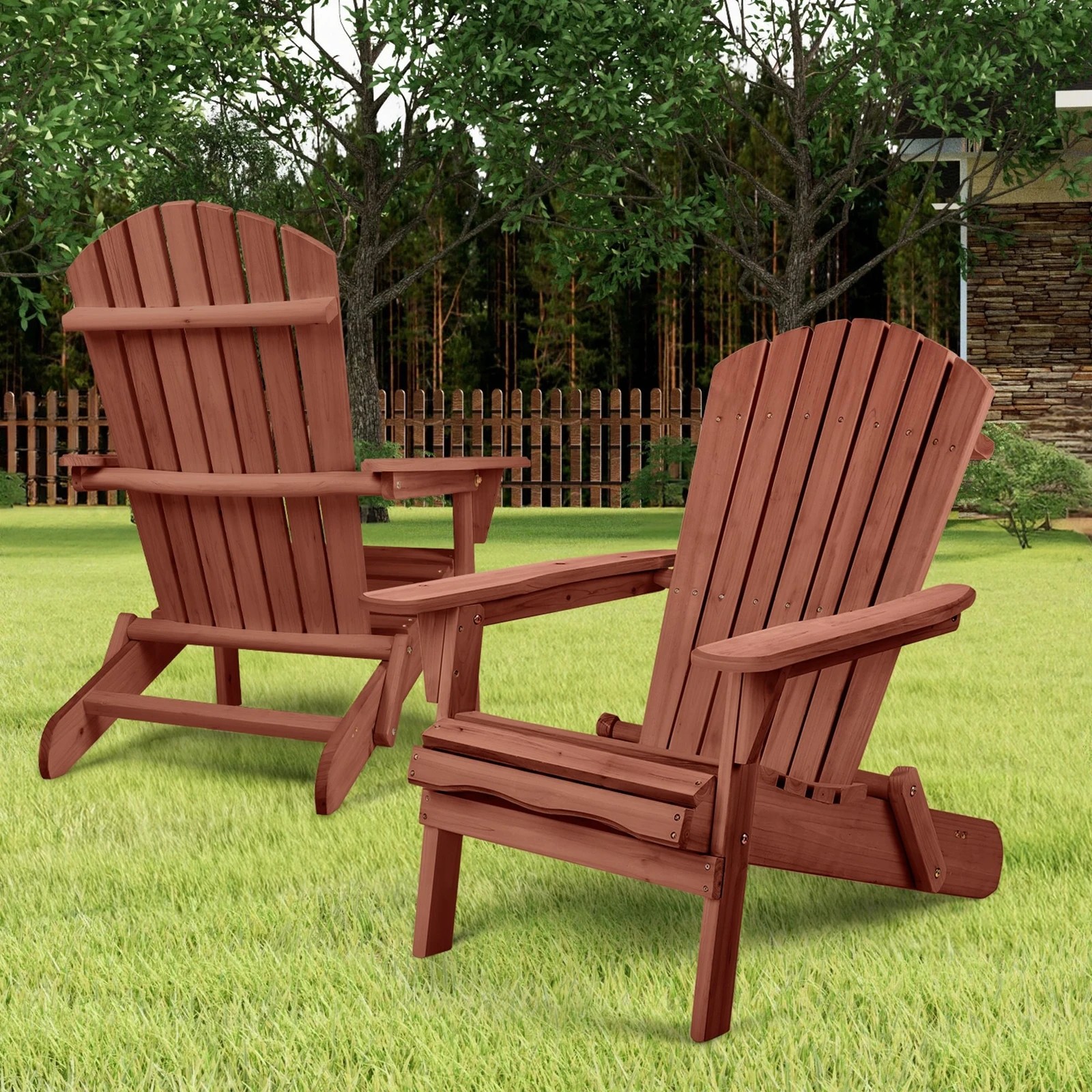 2 Alfordson 2x Outdoor Chairs Wooden Adirondack Patio Furniture Beach Garden - Brown, 2 of 9