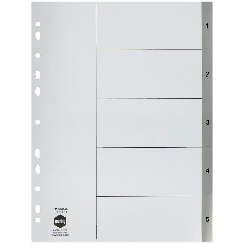1 Marbig A4 1-5 Divider Tab Grey, 1 of 1