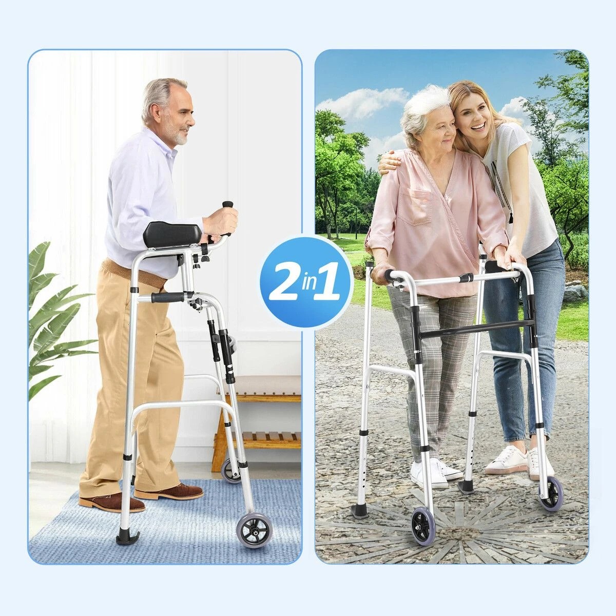 2 AUSWAY 2in1 Folding Walker Medical Aid Elderly Mobility, 2 of 5
