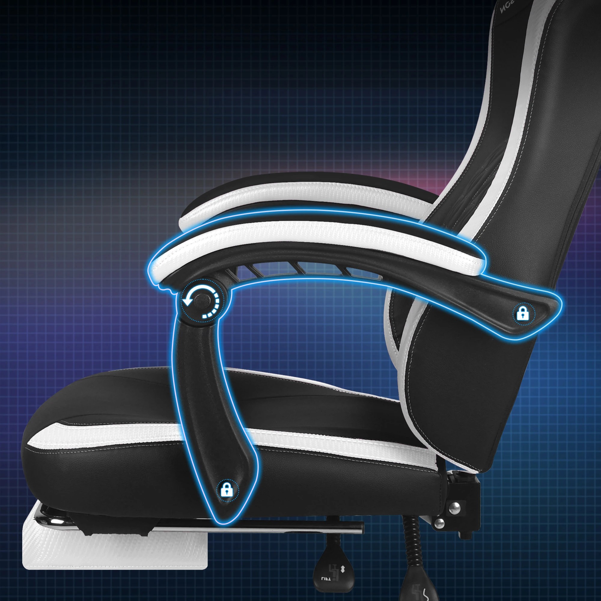 6 Alfordson Gaming Office Chair Ergonomic Computer Footrest Leather - White, 6 of 10