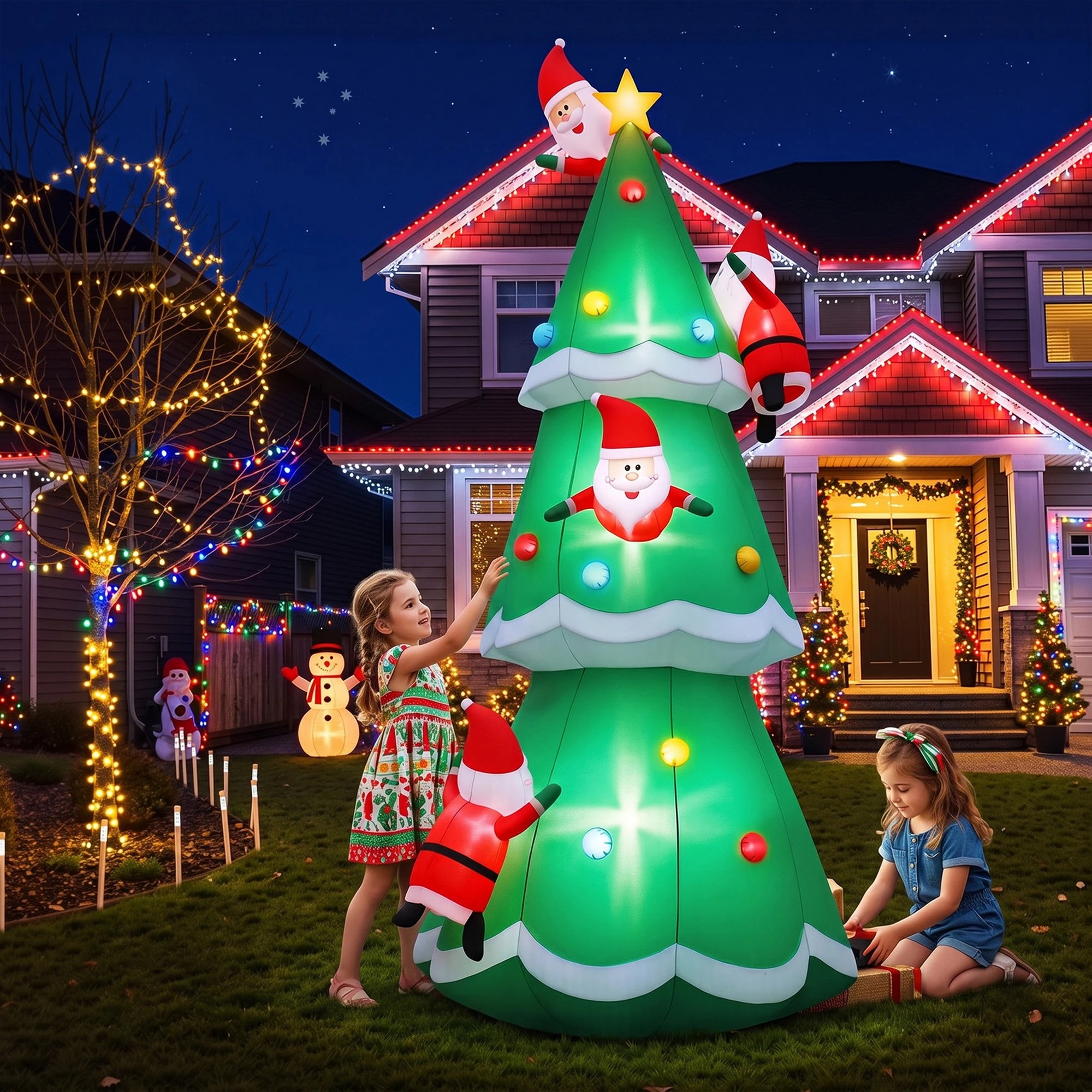 1 Jingle Jollys Christmas Inflatable Santa Tree 5M Illuminated Decorations - Multi, 1 of 7