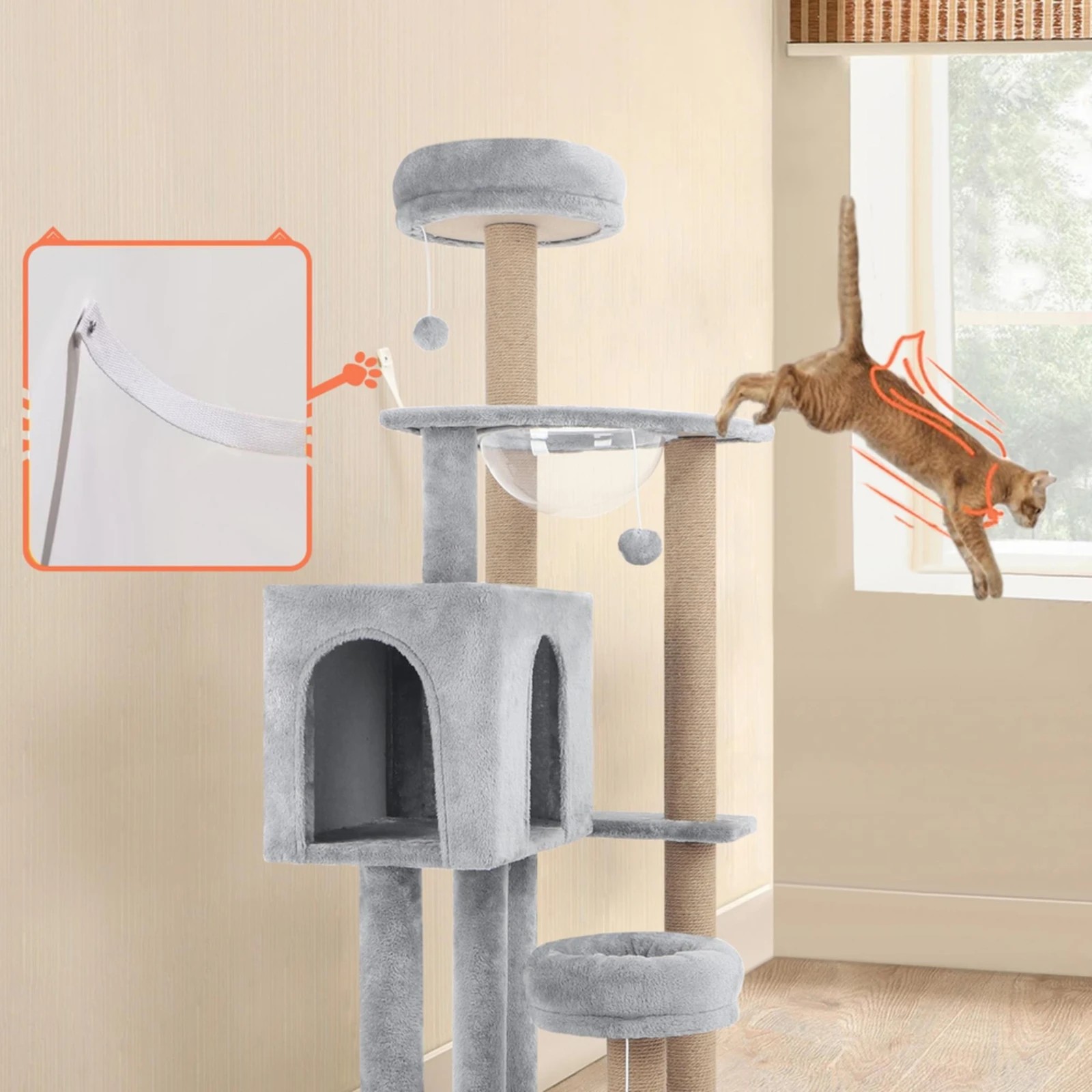 2 Beastie Cat Tree Tower 140CM - Grey, 2 of 4