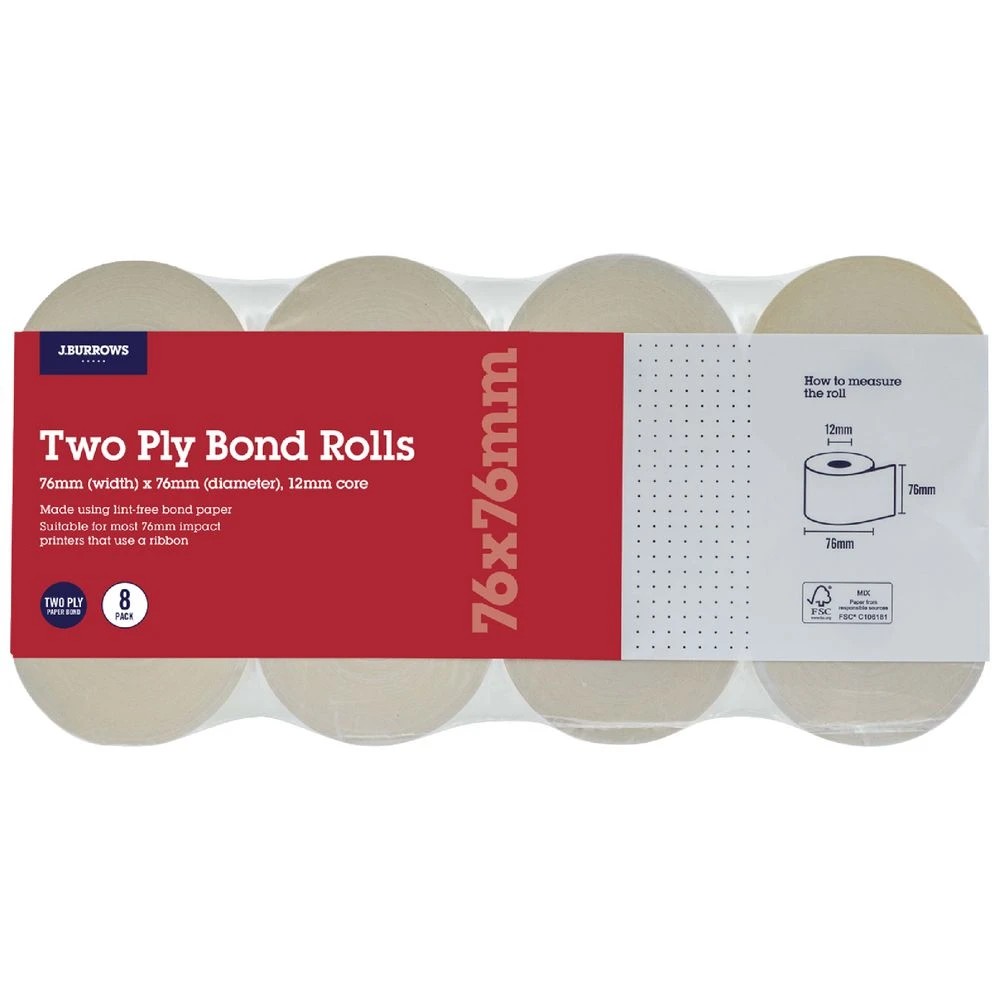 1 J.Burrows 2 Ply Bond Rolls 76x76mm 8 Pack, 1 of 1