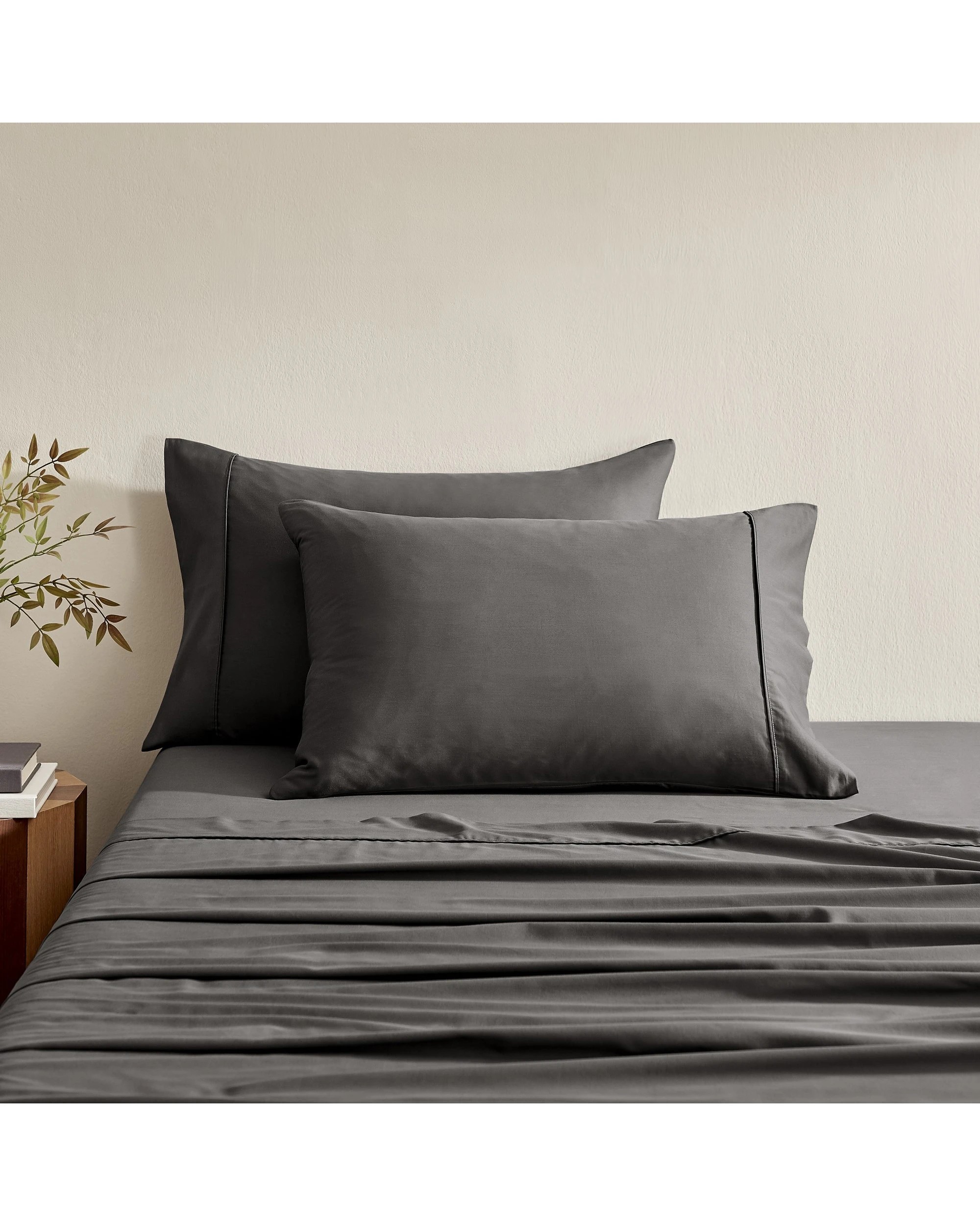 2 Serene 400TC Bamboo Cotton Sateen Sheet Set - Single Bed - Charcoal, 2 of 6