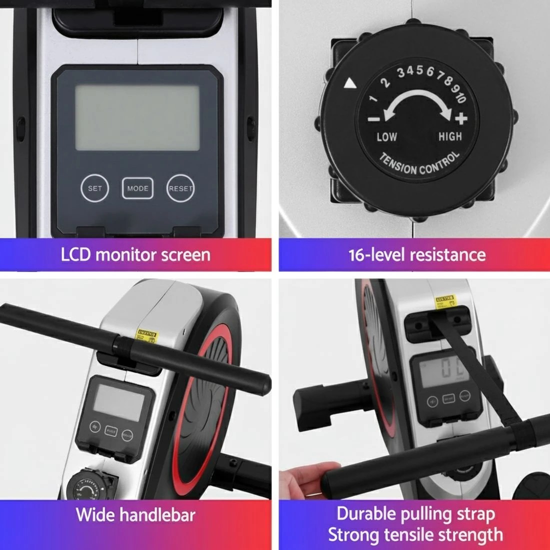 6 Everfit Rowing Machine 16 Levels Foldable Magnetic Rower Gym Cardio - Black, 6 of 6